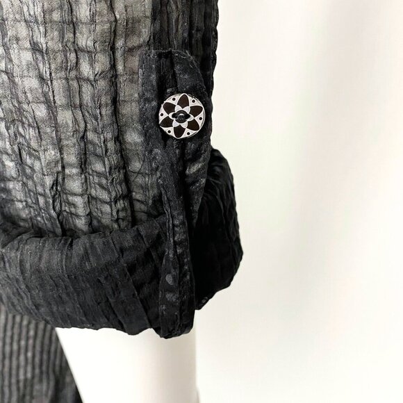 Vintage Melanie Lyne Y2K floral black crinkle gothic ruffle blouse small - Picture 3 of 6